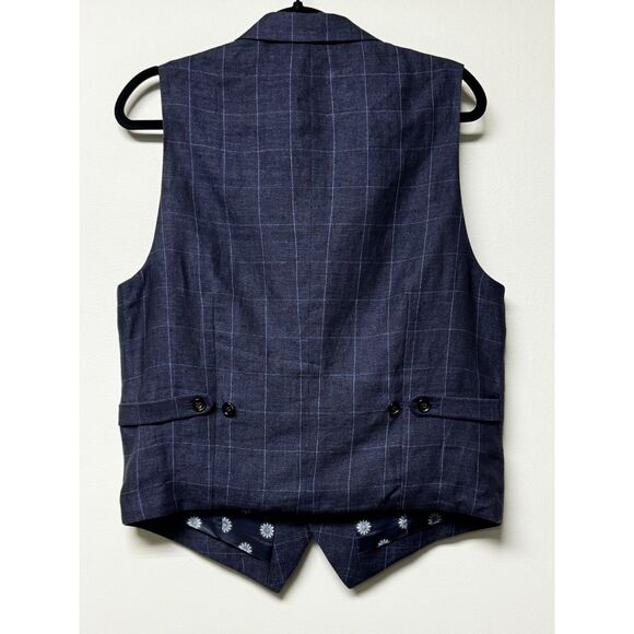 BAIRD MCNUTT 100% Linen Navy Windowpane Plaid Vest Pocket Square, Sz M - Picture 4 of 8